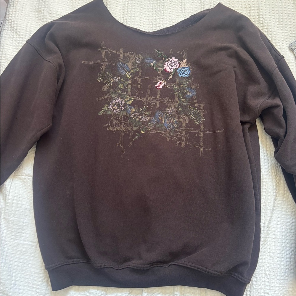 Floral Embroidered Brown Sweatshirt